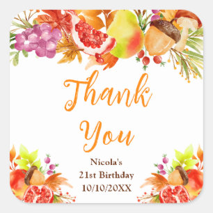 Autumn Fall Harvest Birthday Thank You Square Sticker