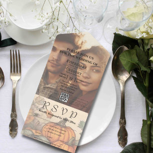 Autumn Fall Harvest Watercolor Style Photo QR Code All In One Invitation