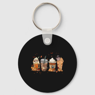Autumn Fall Horror Latte Coffee Cups Ghost Hallowe Key Ring