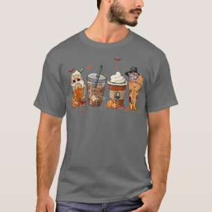 Autumn Fall Horror Latte Coffee Cups Ghost Hallowe T-Shirt