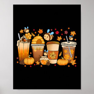 Autumn Fall Horror Latte Fall Coffee Cups Ghost Ha Poster