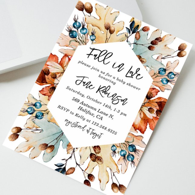 Autumn Fall in Love Foliage Berries Baby Shower  Invitation (Creator Uploaded)