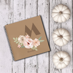 Autumn Fall Initial Vintage Floral Custom Name Notebook