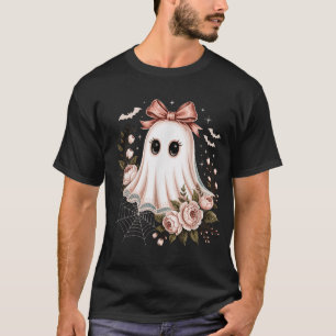 Autumn Fall Lace Ghost Floral Ghost Boo Halloween  T-Shirt