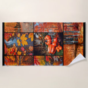 Autumn Fall Landscape Photo Collage Art Beach Towel