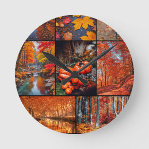 Autumn Fall Landscape Photo Collage Art Round Clock