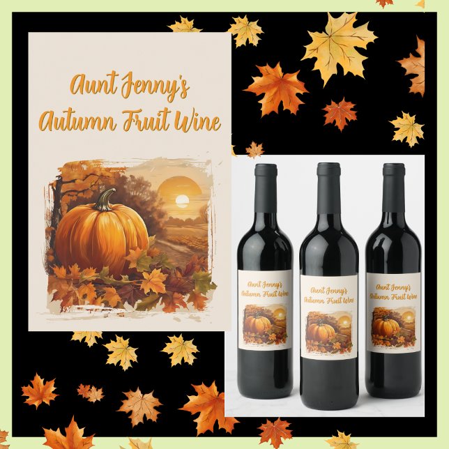 Autumn Fall Landscape Pumpkin  Wine Label (Creator Uploaded)