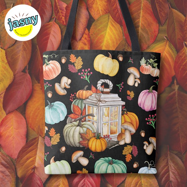 Autumn Fall Lantern Pumpkins And Mushrooms Tote Bag (Creator Uploaded)