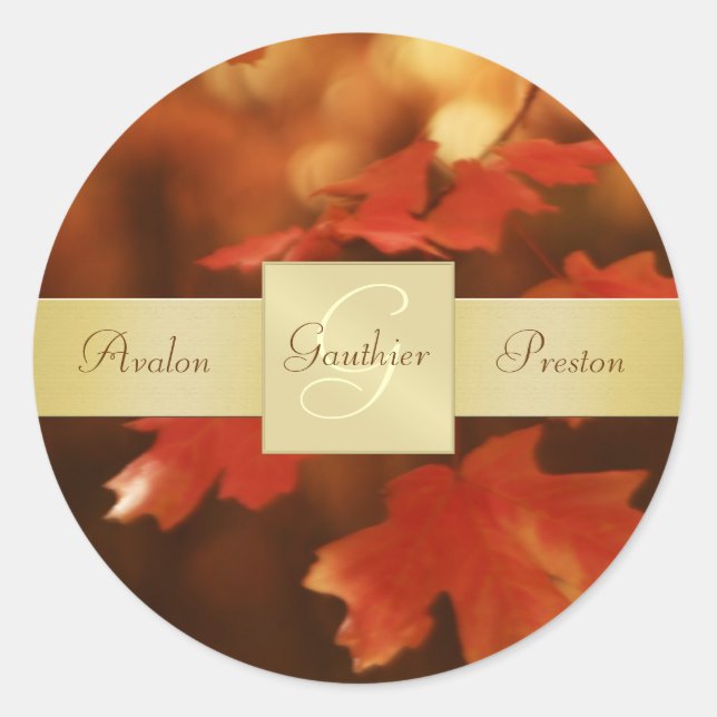 Autumn Fall Leafs Monogram Wedding Sticker (Front)