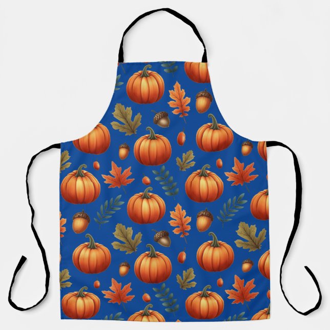 Autumn Fall Leaves And Pumpkin Seamless Pattern Apron (Front)