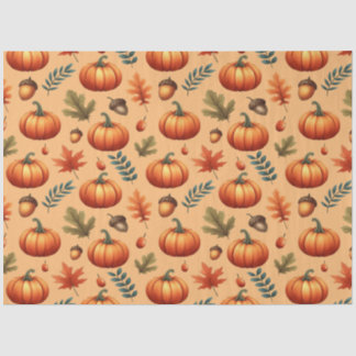 Autumn Fall Leaves And Pumpkin Seamless Pattern Tissue Paper