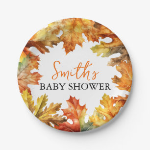 Autumn Fall Leaves Baby Shower Paper Plate