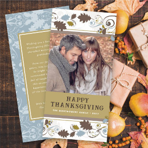 Autumn Fall Leaves Brown Swirls Thanksgiving Photo Holiday Card