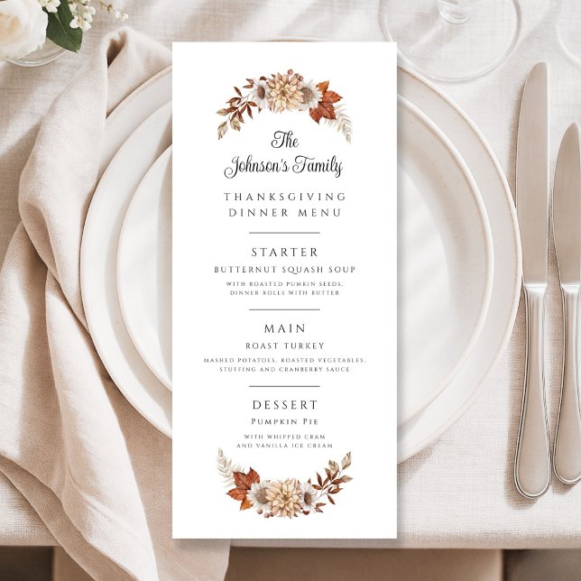 Autumn Fall Leaves Family Thanksgiving Dinner Menu (Autumn Fall Leaves Family Thanksgiving Dinner Menu)