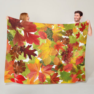 Autumn Fall Leaves Fleece Blanket