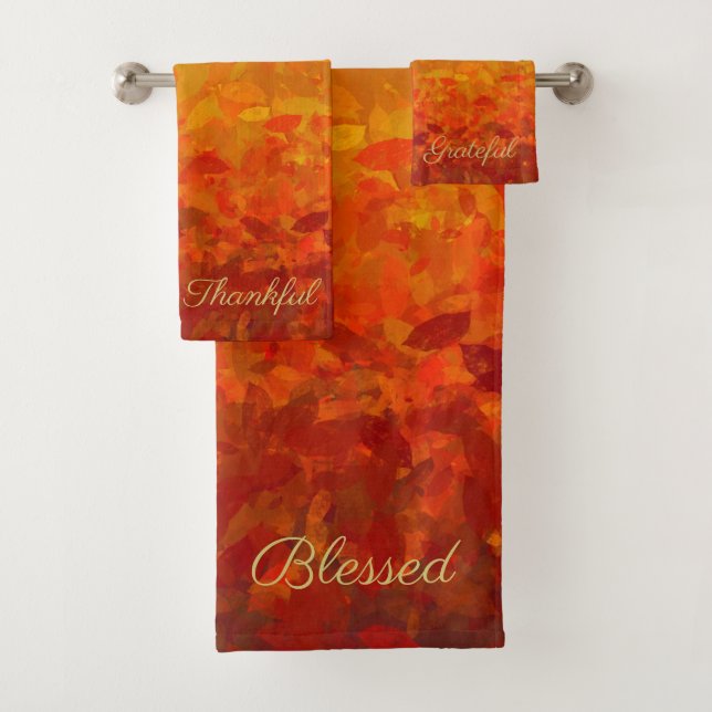 Autumn Fall Leaves Grateful Thankful Blessed Bath Towel Set (Insitu)
