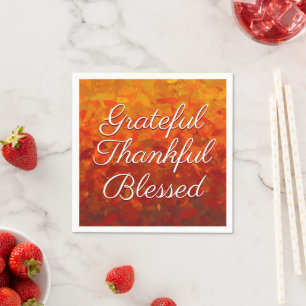 Autumn Fall Leaves Grateful Thankful Blessed Napkin