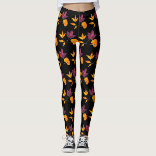 Autumn Fall Leaves Mauve Burgundy and White Leggings