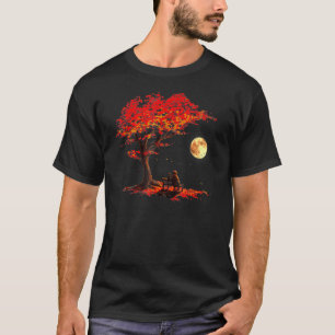 Autumn Fall Leaves Moon Astronaut With Cat Outer S T-Shirt