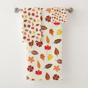 Autumn Fall Leaves on a Cream Background Bath Towel Set