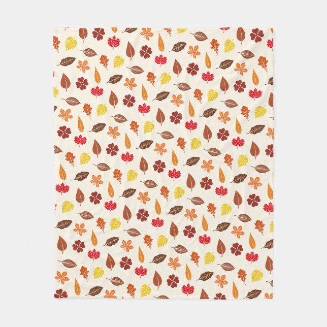 Autumn Fall Leaves on a Cream Background Fleece Blanket (Front)