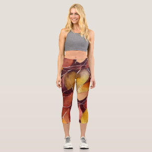 Autumn Fall Leaves Pattern Capri Leggings