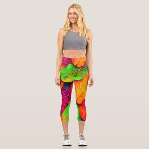 Autumn Fall Leaves Pattern Capri Leggings