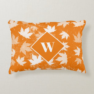 Autumn Fall Leaves Pattern Monogram Decorative Cushion