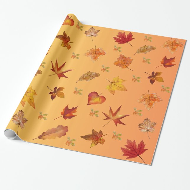 Autumn Fall leaves Pattern Wrapping Paper (Unrolled)