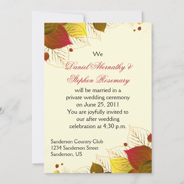 Autumn Fall Leaves Post Wedding Celebration Invitation (Front)
