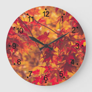 Autumn Fall Leaves Red Large Clock