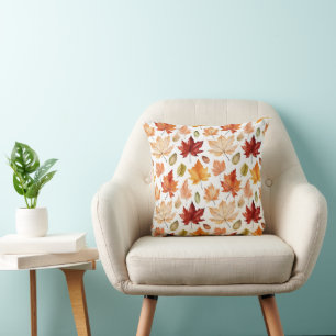 Autumn Fall Leaves Terracotta Brown Boho Pattern  Cushion