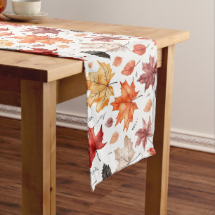 Autumn Fall Leaves Terracotta Brown Boho Pattern  Long Table Runner