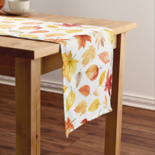 Autumn Fall Leaves Terracotta Brown Boho Pattern  Long Table Runner