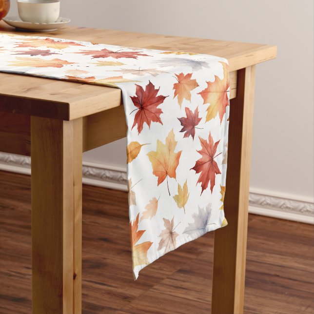 Autumn Fall Leaves Terracotta Brown Boho Pattern  Long Table Runner (In Situ)
