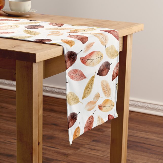 Autumn Fall Leaves Terracotta Brown Boho Pattern  Long Table Runner (In Situ)