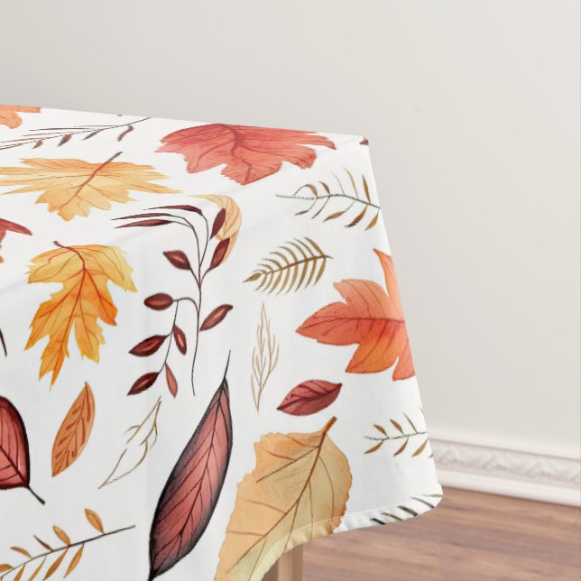 Autumn Fall Leaves Terracotta Brown Boho Pattern  Tablecloth (In Situ)