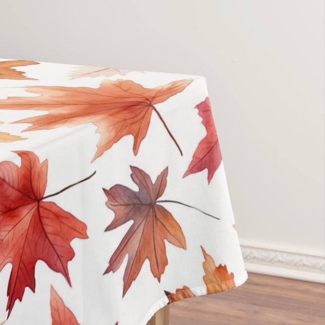 Autumn Fall Leaves Terracotta Brown Boho Pattern  Tablecloth (In Situ)