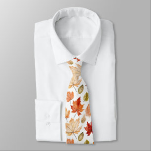 Autumn Fall Leaves Terracotta Brown Boho Pattern  Tie