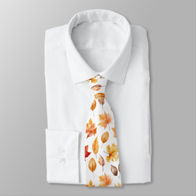 Autumn Fall Leaves Terracotta Brown Boho Pattern  Tie (Tied)