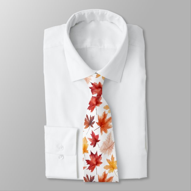 Autumn Fall Leaves Terracotta Brown Boho Pattern  Tie (Tied)