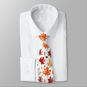 Autumn Fall Leaves Terracotta Brown Boho Pattern  Tie