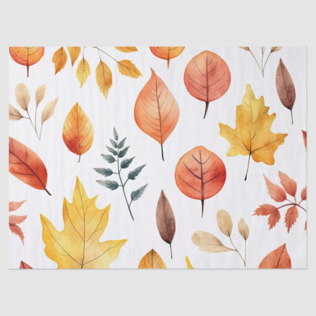 Autumn Fall Leaves Terracotta Brown Boho Pattern  Tissue Paper (Front)