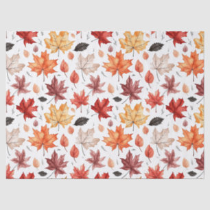 Autumn Fall Leaves Terracotta Brown Boho Pattern Tissue Paper