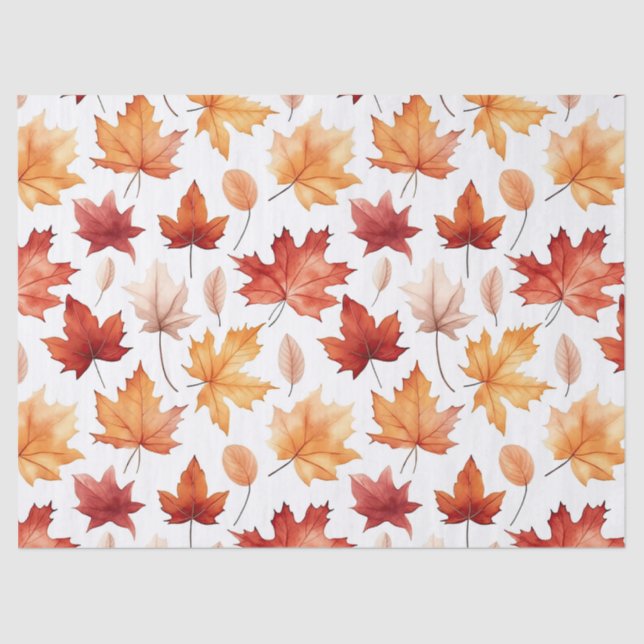 Autumn Fall Leaves Terracotta Brown Boho Pattern  Tissue Paper (Front)