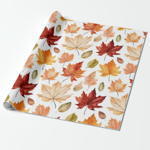 Autumn Fall Leaves Terracotta Brown Boho Pattern  Wrapping Paper