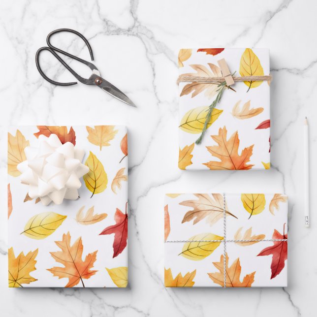 Autumn Fall Leaves Terracotta Brown Boho Pattern  Wrapping Paper Sheet (Front)