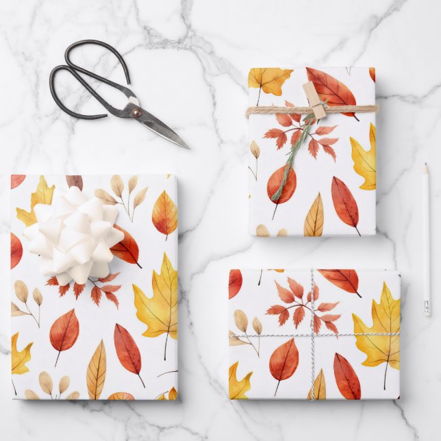 Autumn Fall Leaves Terracotta Brown Boho Pattern  Wrapping Paper Sheet (Front)