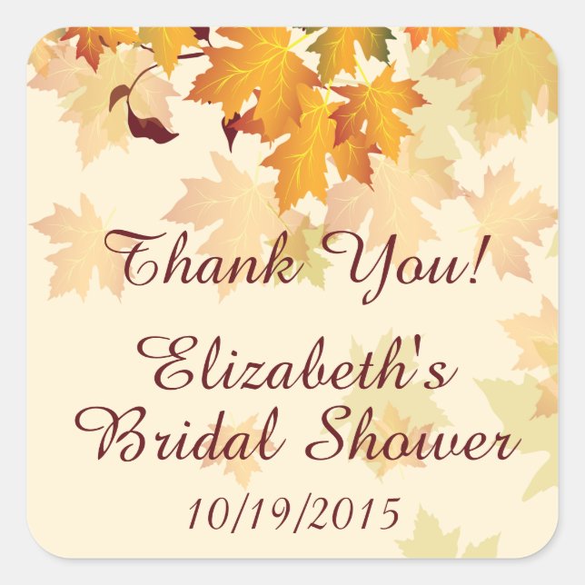Autumn Fall Leaves Thank You Bridal Shower Sticker (Front)