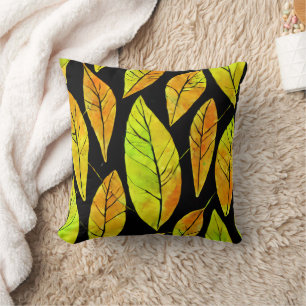 Autumn Fall Leaves Watercolor Pattern Cushion